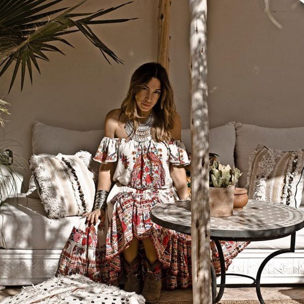 BOHO Off Shoulder Floral Print Maxi Gypsy Dress - Picture 3 of 10